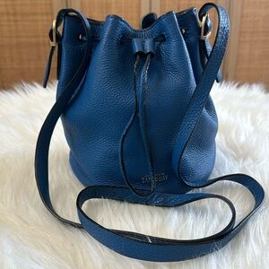 Kate Spade Saturday Pebbled Leather Mini Drawstring Bucket Blue Crossbody Bag